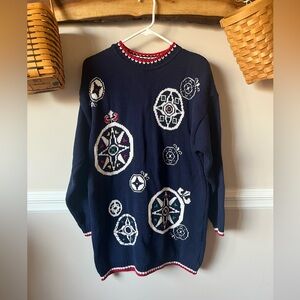 Vintage LizWear Liz Claiborne Christmas Ornaments Holiday Tunic Sweater Cotton M